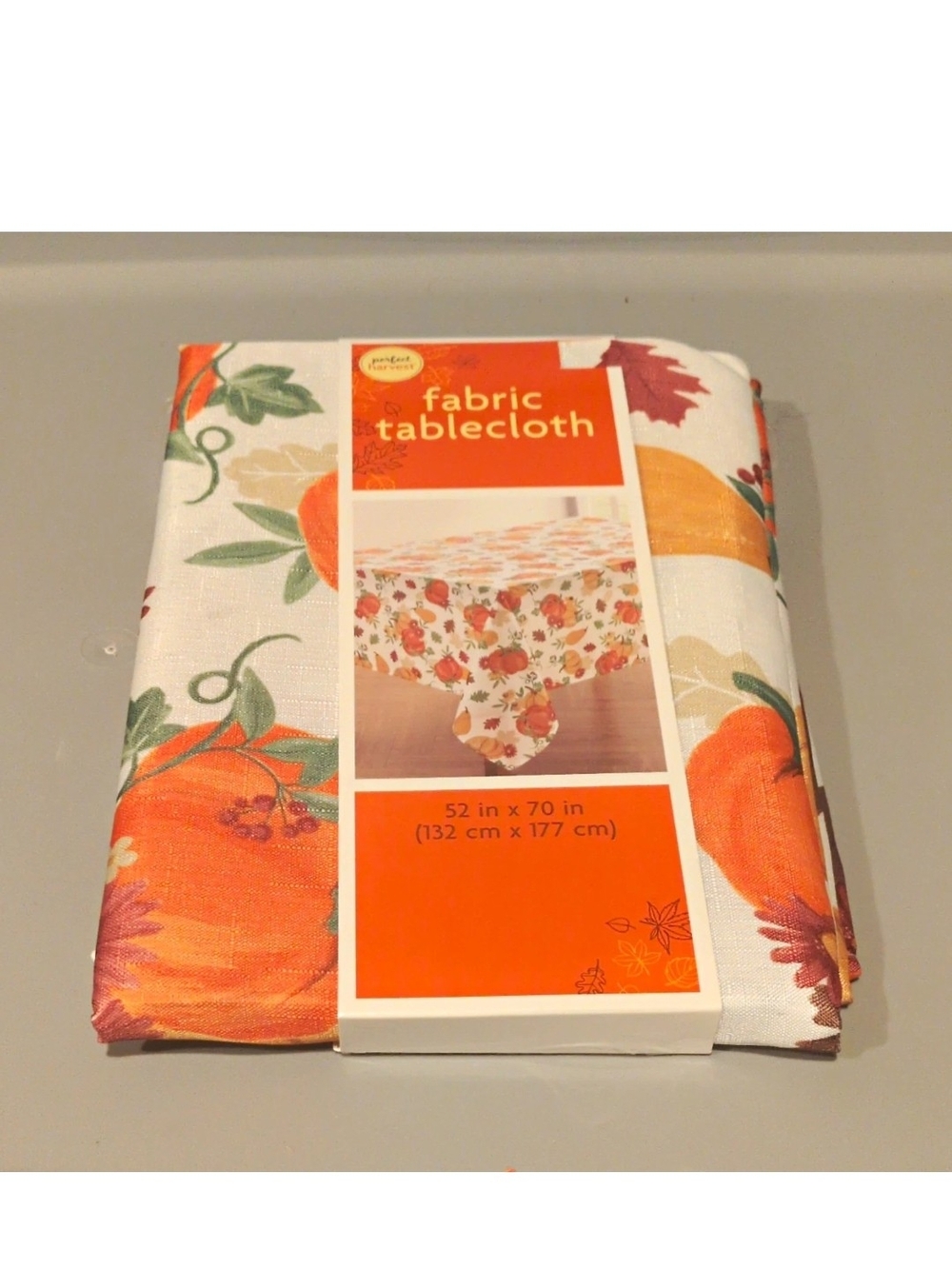 Perfect Harvest Rectangle Tablecloth 52 x 70 in Pumpkin Fall Polyester, Washable